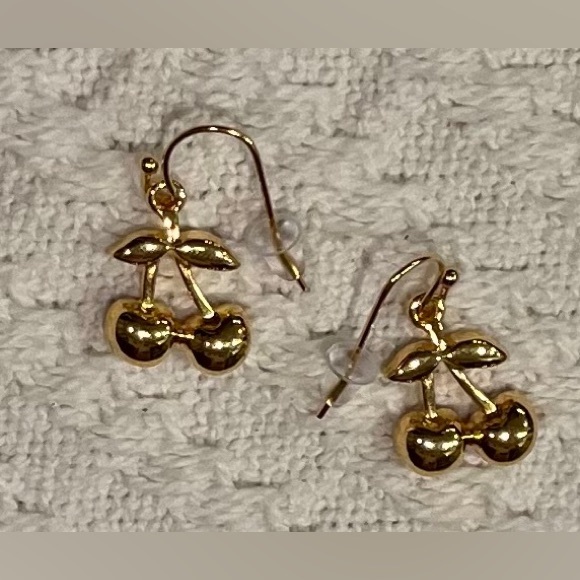 Cherry Gold Plated wire earrings Handmade by Me New - Picture 4 of 4